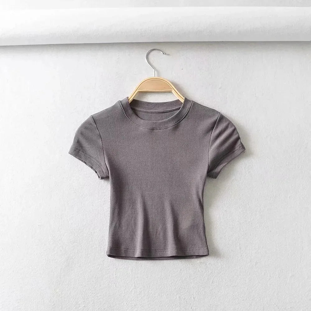 O-Neck Slim Crop Tee Sheyln