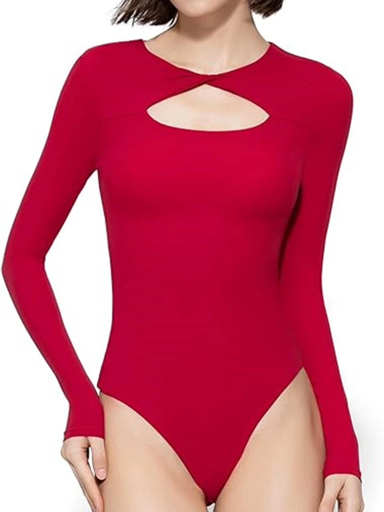 Crew Neck Long Sleeve Solid Bodysuit Sheyln