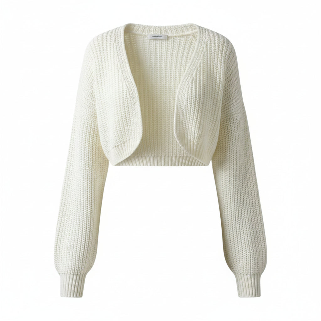 Ribbed Cropped Open-Front Cardigan Sheyln