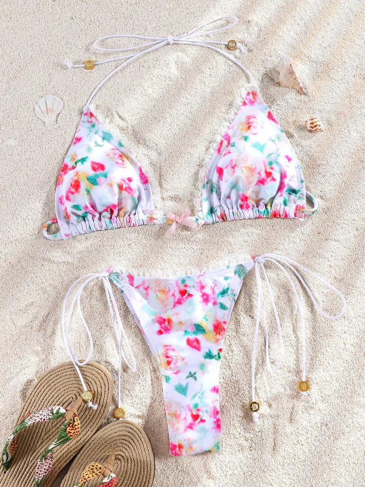 Floral Micro Thong Bikini Set Sheyln