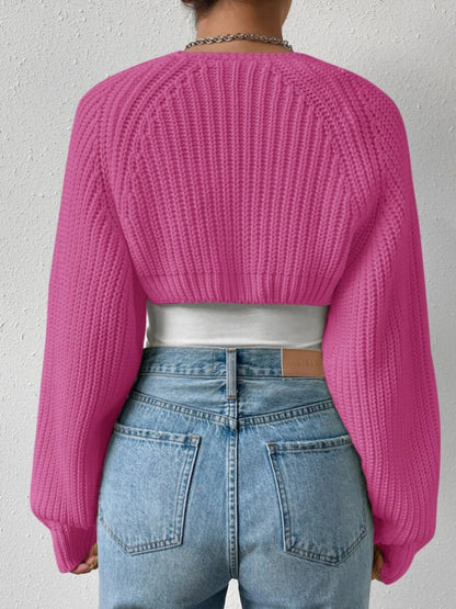 Ribbed Cropped Open-Front Cardigan Sheyln