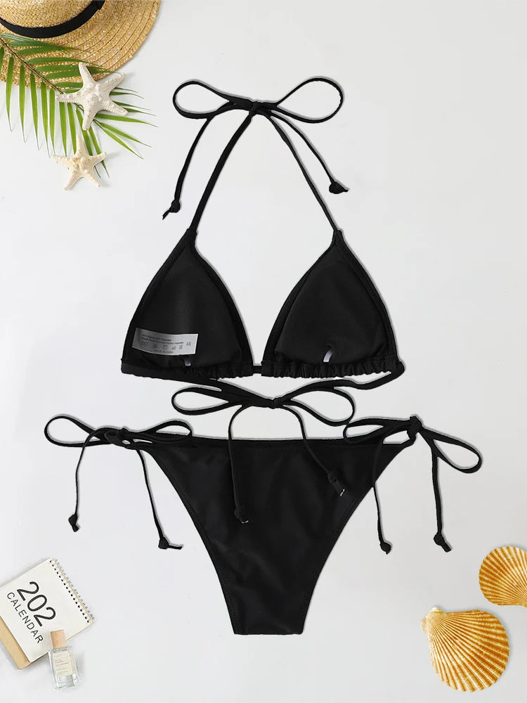 String Triangle Thong Bikini Set Sheyln