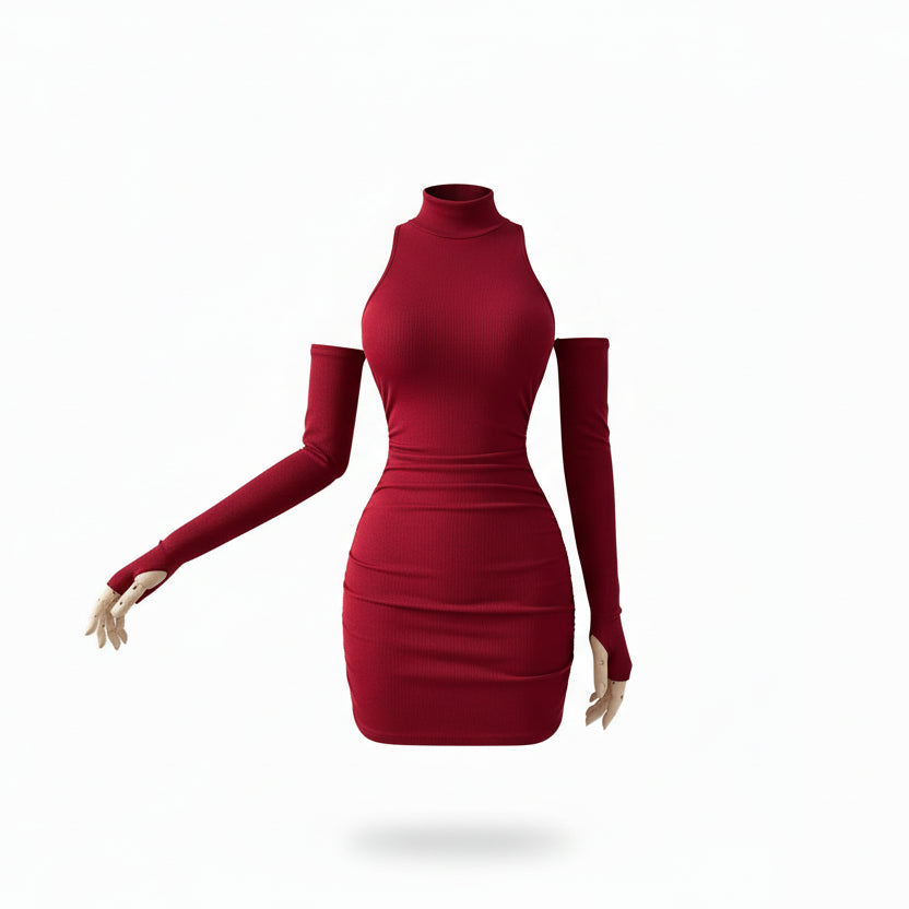 High Neck Pleated Mini Dress Sheyln