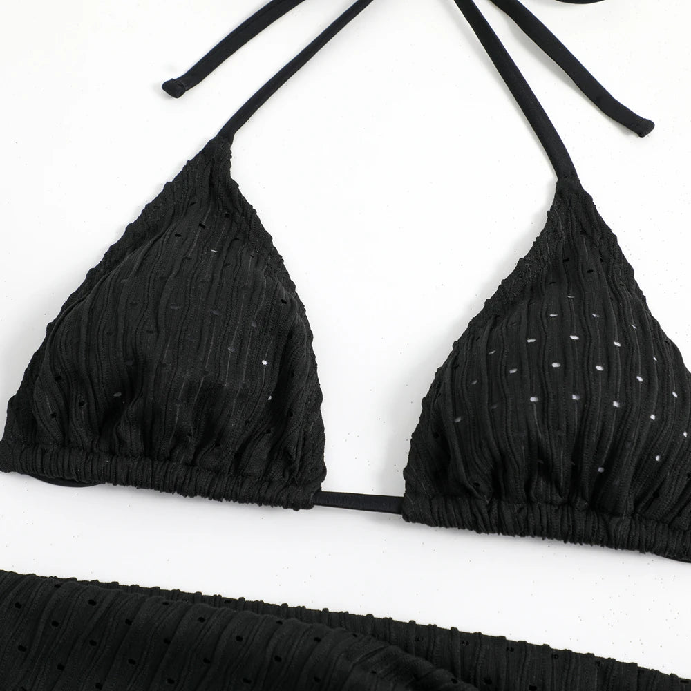 3-Piece Halter Bikini Set with Sarong