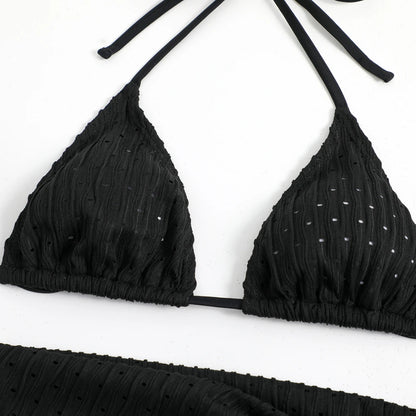 3-Piece Halter Bikini Set with Sarong