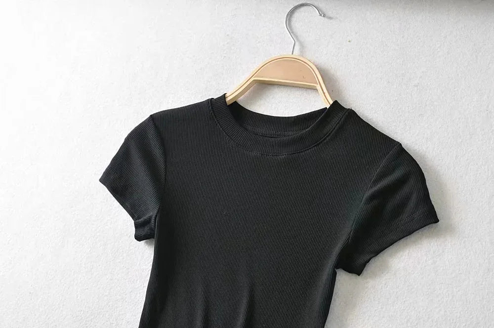 O-Neck Slim Crop Tee Sheyln