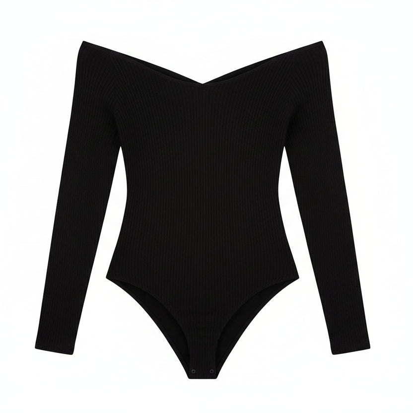 Knit Bandage Long Sleeve Bodysuit Sheyln