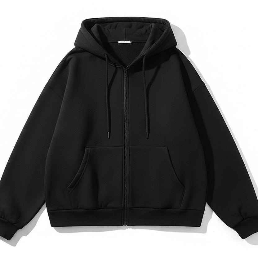 Fleece-Lined Cropped Zip-Up Hoodie Sheyln