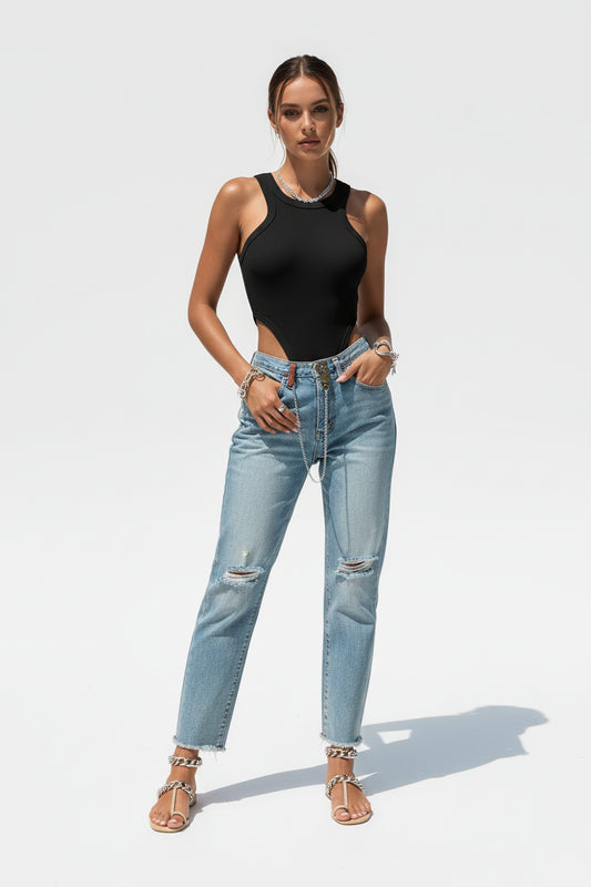 Ribbed Cutout Sleeveless Bodysuit