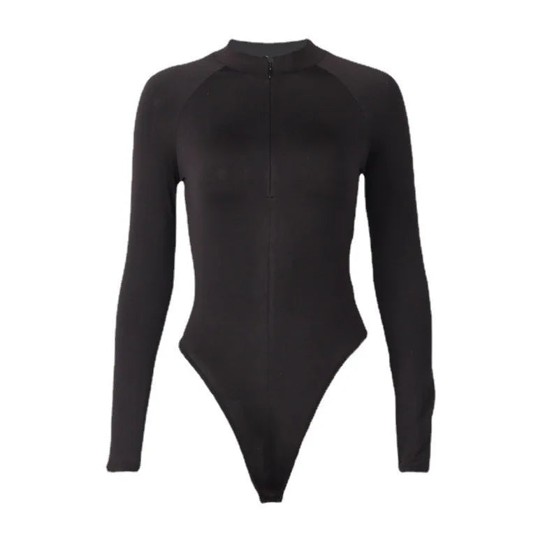 Half-Zip Mock Neck Long Sleeve Bodysuit Sheyln