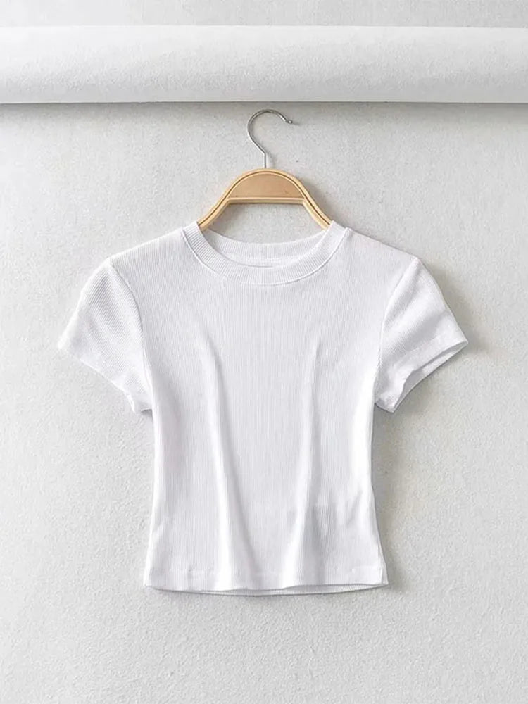 O-Neck Slim Crop Tee Sheyln