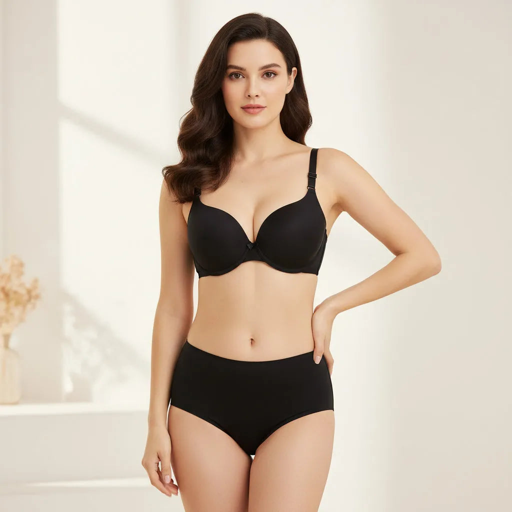 Black bra with thin straps on a white background