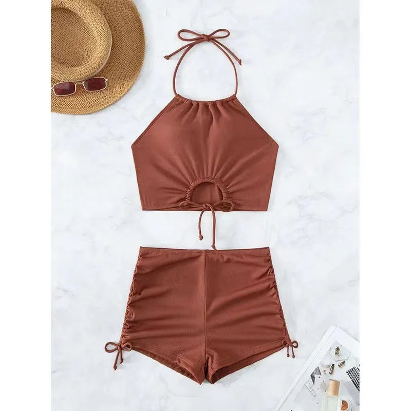 Solid Halter Neck Bikini Set Sheyln