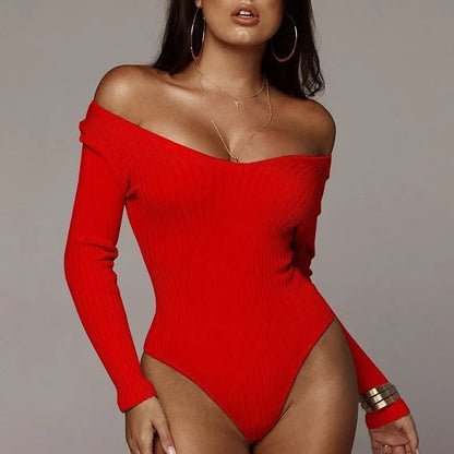 Knit Bandage Long Sleeve Bodysuit Sheyln