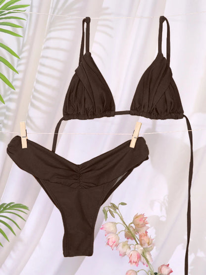 Solid Low-Rise Triangle Bandage Bikini