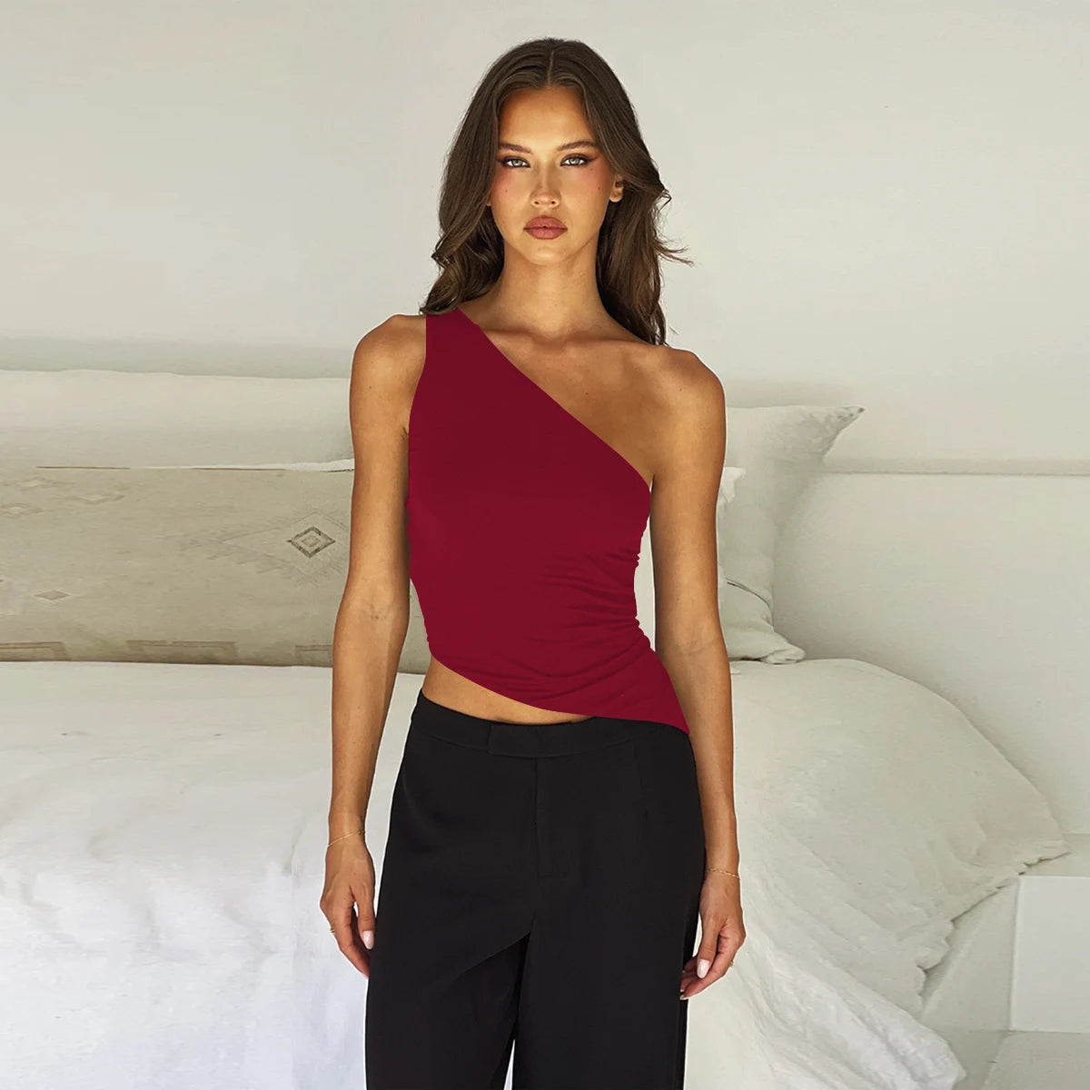 Diagonal Strap Backless Bodysuit Sheyln