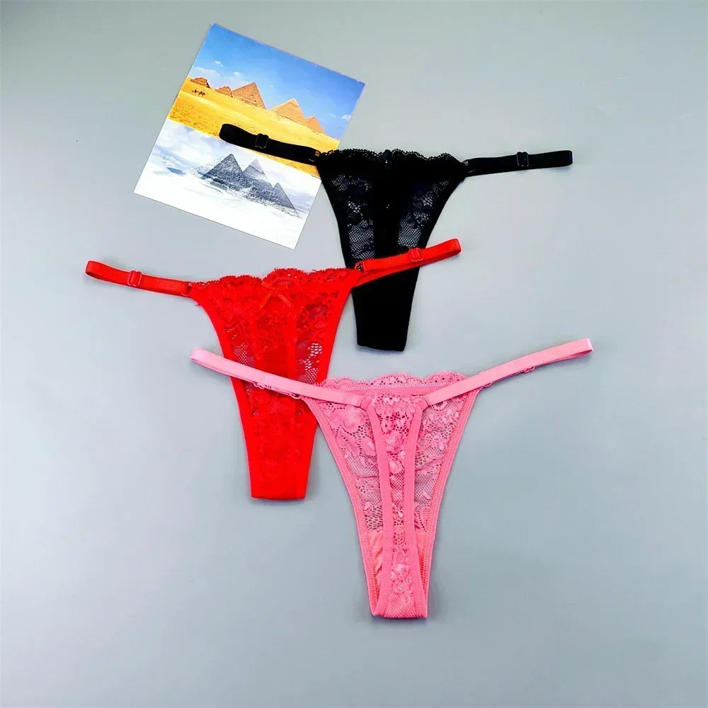 Sheer Lace Adjustable Thong Set 3-Pack Sheyln