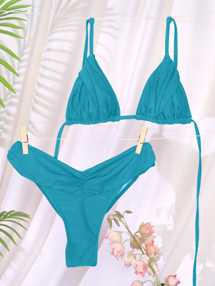 Solid Low-Rise Triangle Bandage Bikini