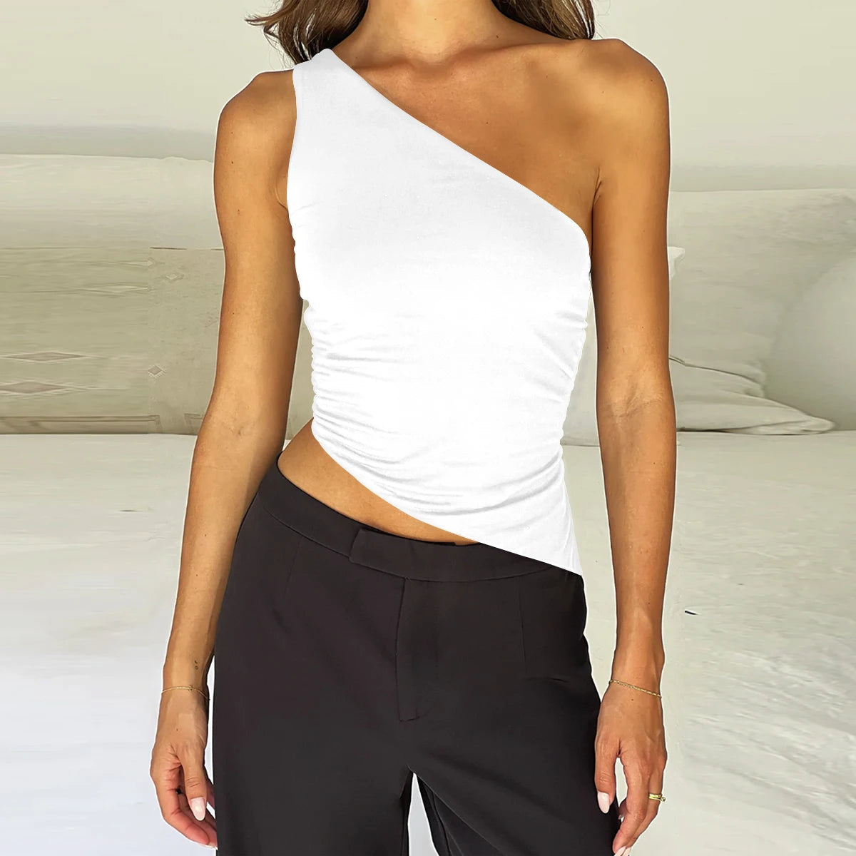 Diagonal Strap Backless Bodysuit Sheyln