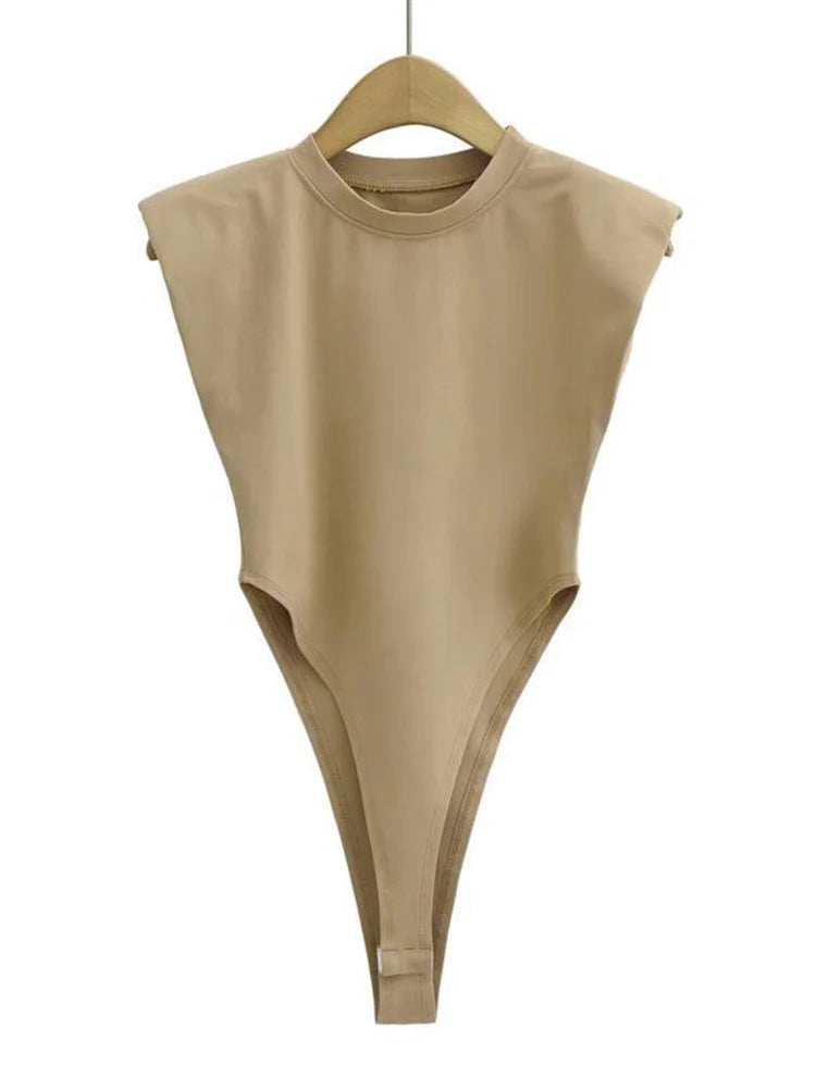 Padded Shoulder Sleeveless Bodysuit Sheyln