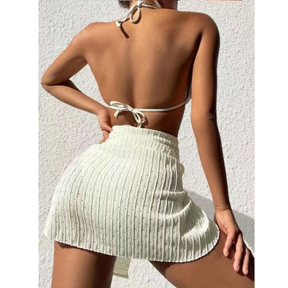 3-Piece Halter Bikini Set with Sarong