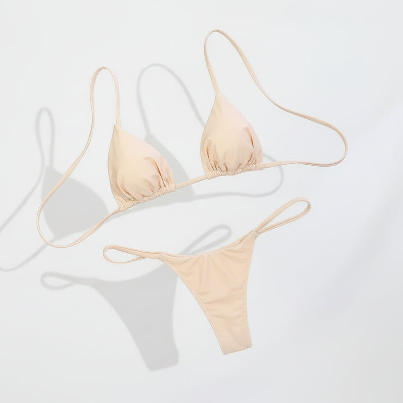 Solid Low-Rise Triangle Bandage Bikini