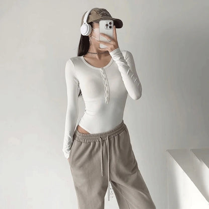 Solid Long Sleeve Skinny Bodysuit Sheyln