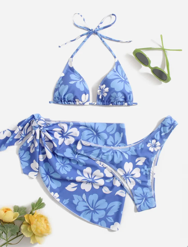 3-Piece Bikini Set with Skirt