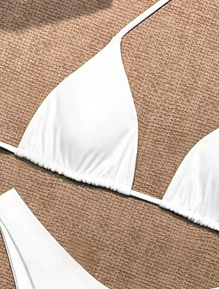 Solid Lace-Up Halter Thong Bikini Sheyln