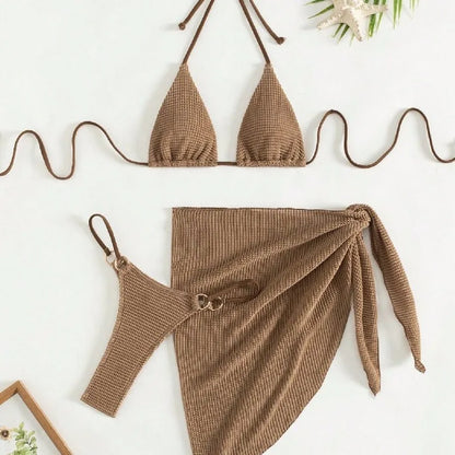 Brown 3-Piece Bikini Set