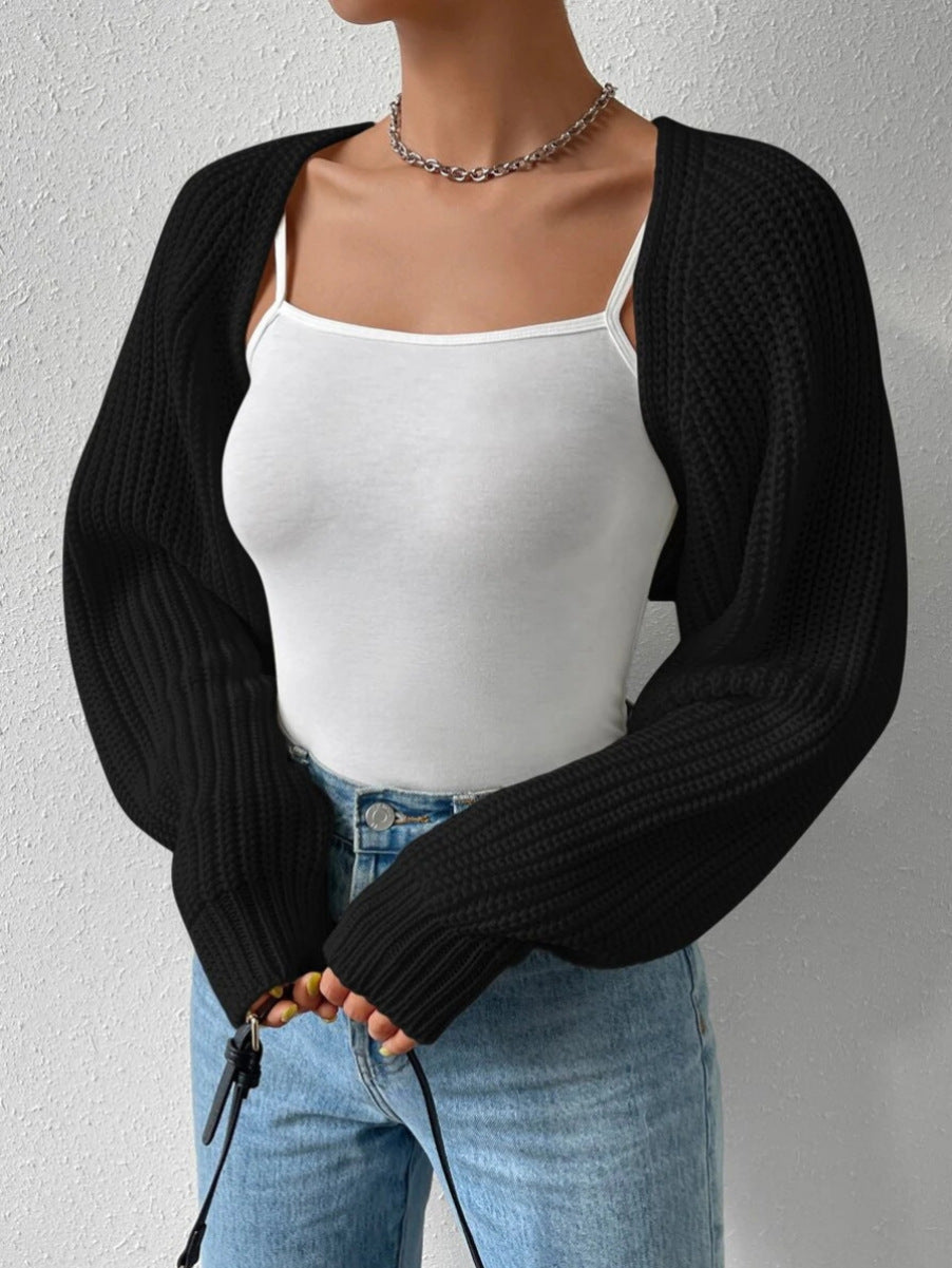 Ribbed Cropped Open-Front Cardigan Sheyln