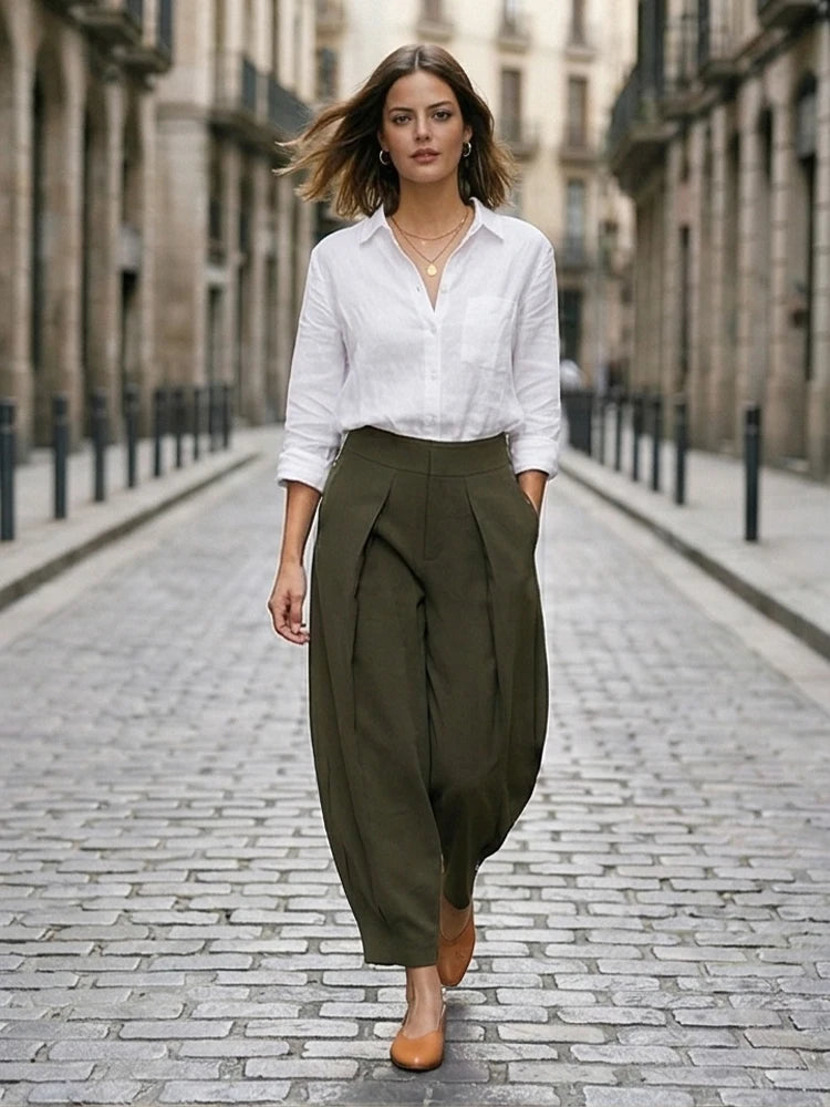 Pleated Wide Leg Trouser