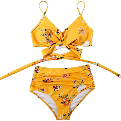 High-Waisted Ruched Cross-Front Bikini Sheyln