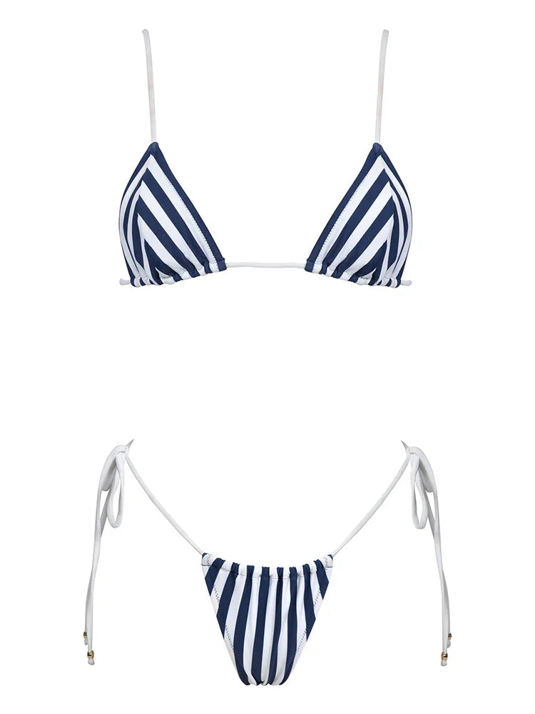 Striped Micro Triangle Bikini Set Sheyln
