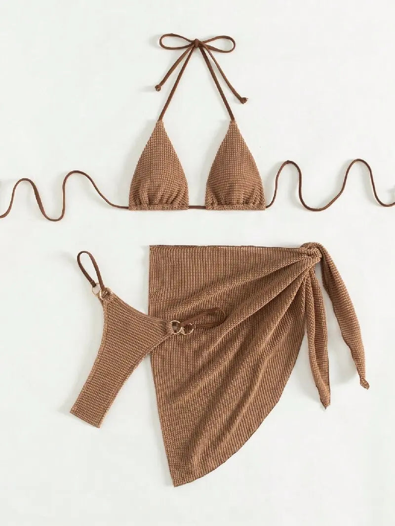 Brown 3-Piece Bikini Set