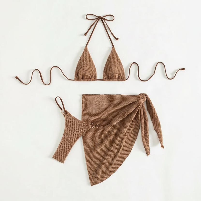 Brown 3-Piece Bikini Set
