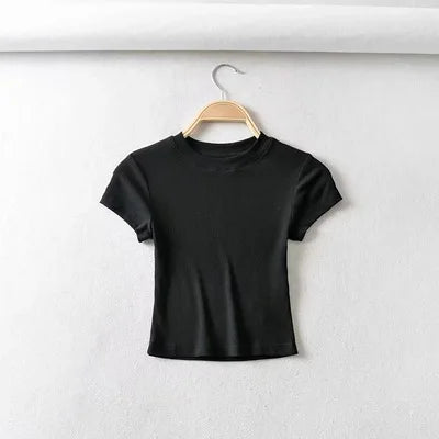 O-Neck Slim Crop Tee Sheyln