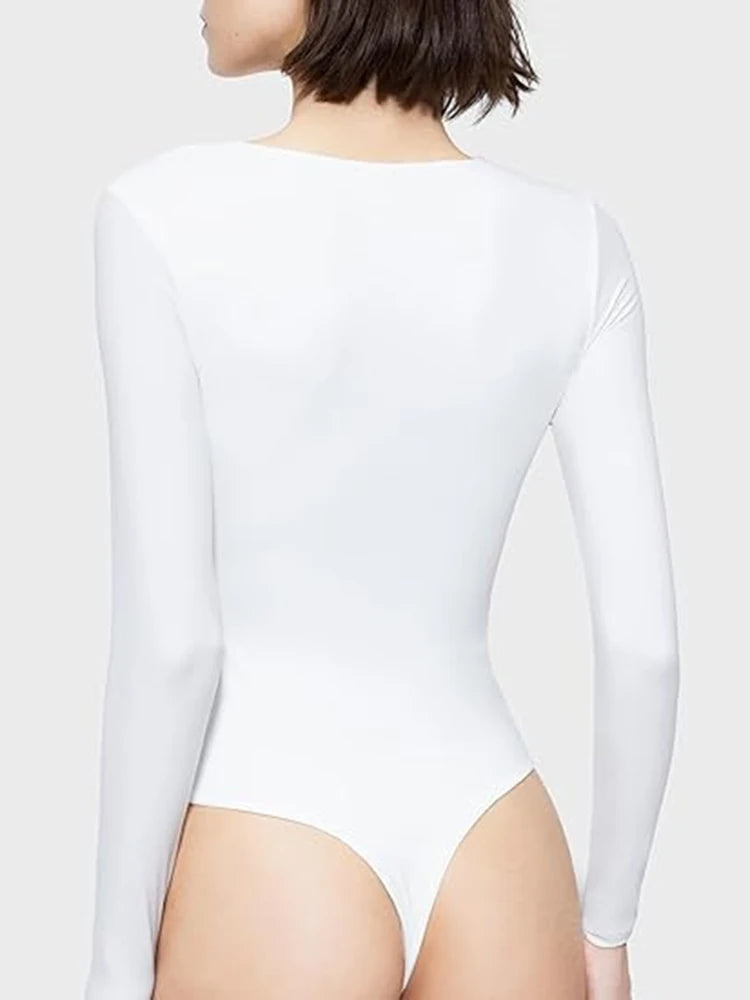 Crew Neck Long Sleeve Solid Bodysuit Sheyln