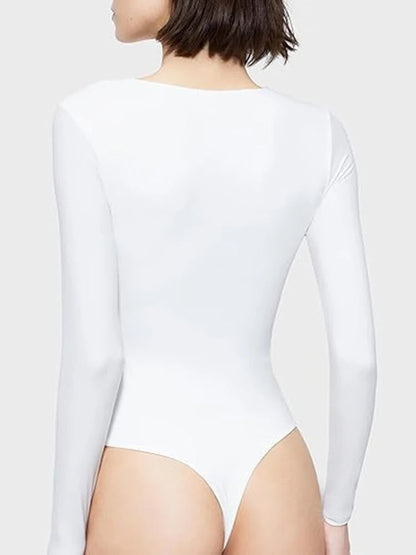 Crew Neck Long Sleeve Solid Bodysuit Sheyln