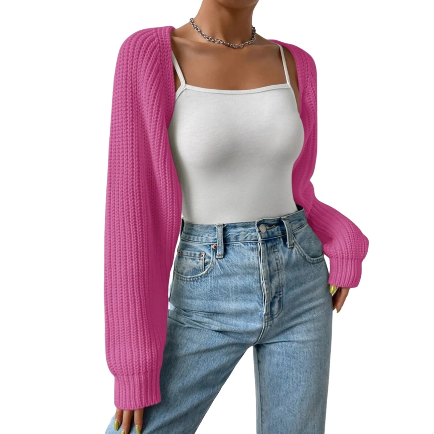Ribbed Cropped Open-Front Cardigan Sheyln