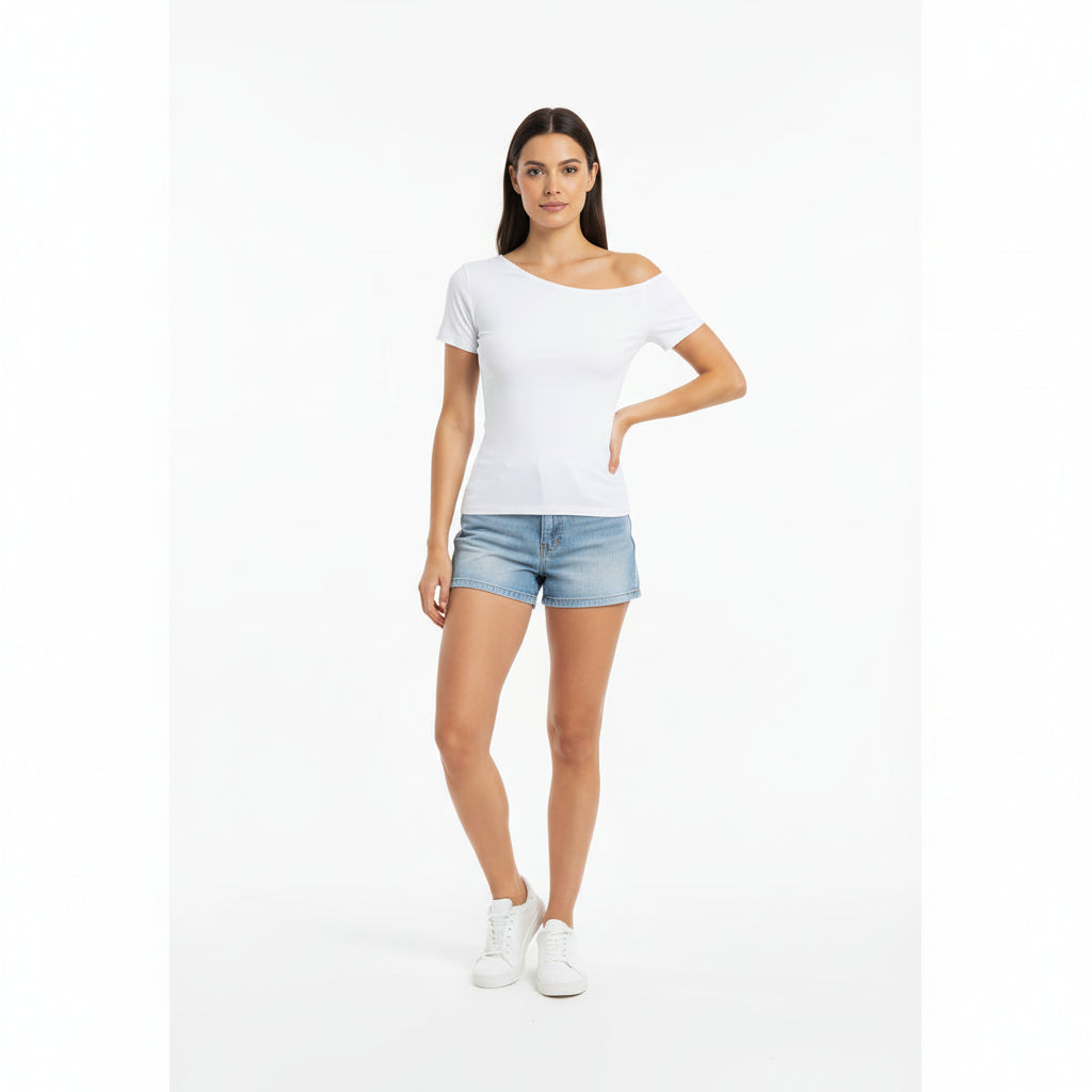Ribbed Off-Shoulder Crop Top Sheyln