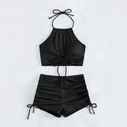 Solid Halter Neck Bikini Set Sheyln