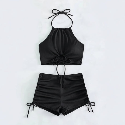 Solid Halter Neck Bikini Set Sheyln