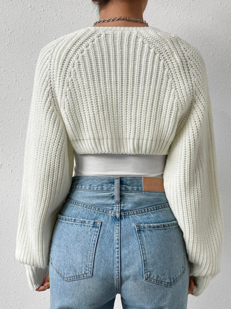 Ribbed Cropped Open-Front Cardigan Sheyln