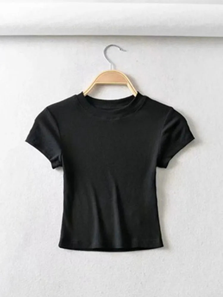 O-Neck Slim Crop Tee Sheyln