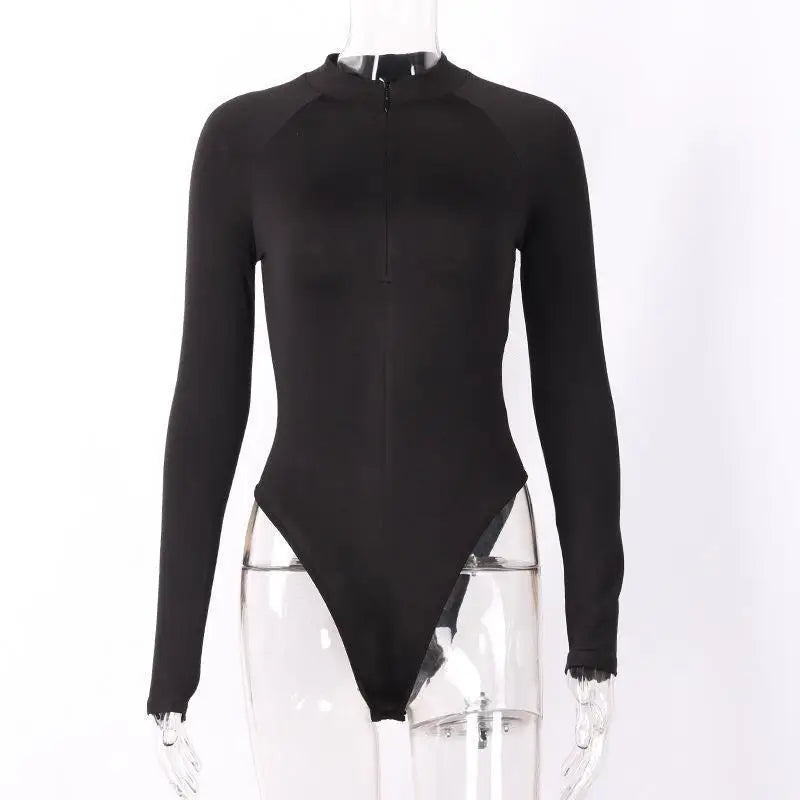 Half-Zip Mock Neck Long Sleeve Bodysuit Sheyln