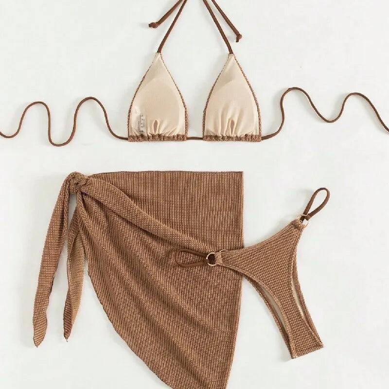 Brown 3-Piece Bikini Set