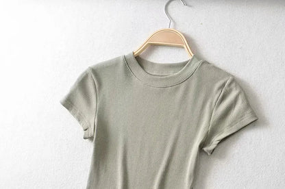 O-Neck Slim Crop Tee Sheyln