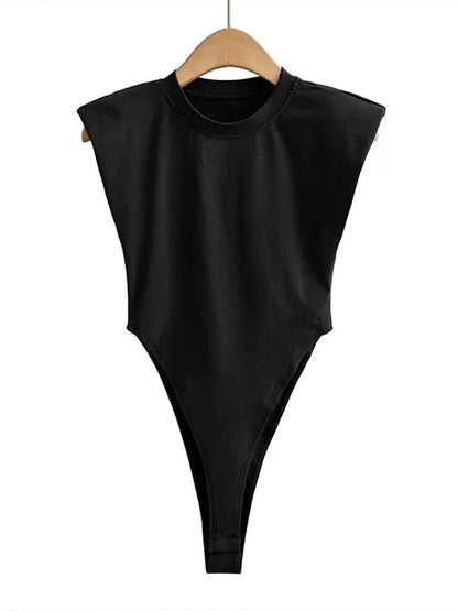 Padded Shoulder Sleeveless Bodysuit Sheyln