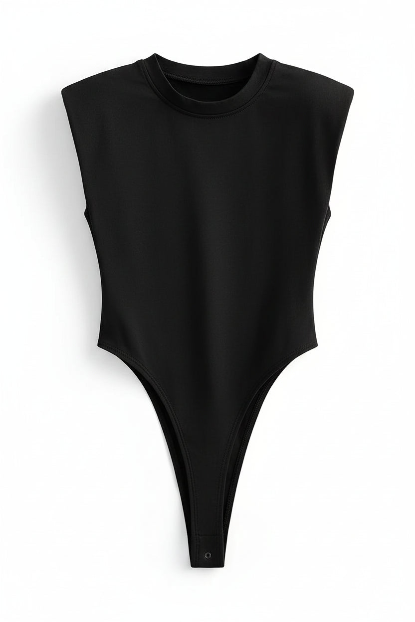 Padded Shoulder Sleeveless Bodysuit Sheyln